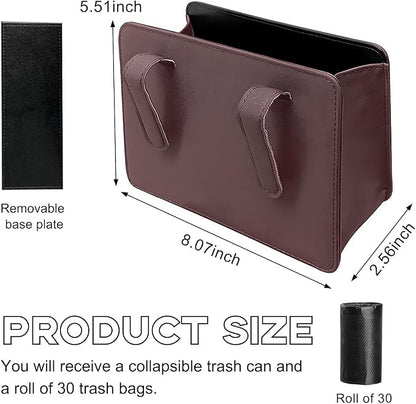 Yourkar Car Trash Can, Foldable Waterproof Leather Car Garbage Organizer Holder, Automotive Mini Dustbin Container with One Roll Trash Bag, Universal Interior Car Accessories (Dark Brown) - Image 2