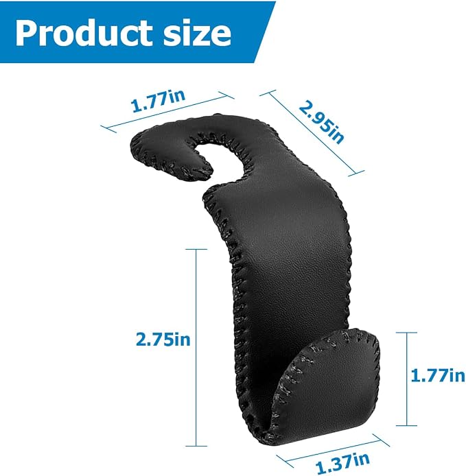 Zpana 2PCS Car Headrest Hooks Genuine U-Shaped Hanging Holder Black | Genuine leather surface, suspended structure, rotates for front or back seat use, universal fit, automotive accessories - Image 2