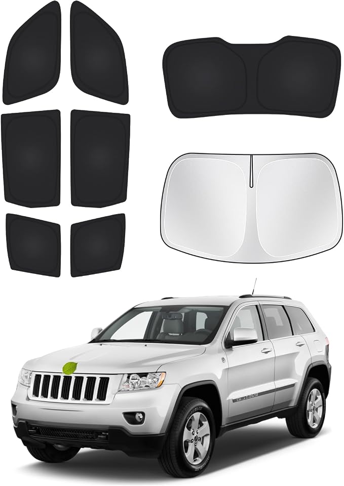 Canvcle Window Shades for 2011-2021 Jeep Grand Cherokee Accessories Windshield Sun Shade Side Rear Window Covers Sunshade Sun Visor Shield Privacy Protection for Camping Keep Vehicle Cool Black 8PCS by Canvcle