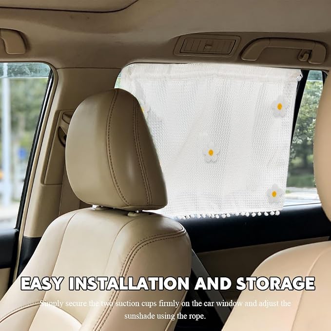 Car Side Window Sun Shade Privacy Curtain for Baby, Car Window Screen, 25"x18" Sun Protection Curtain, Blackout UV Protection Window Shades with Suction Cup for Back Seat (Five Small Flowers) - Image 3