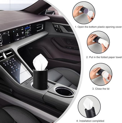 DXNQ 4 PCS Car Tissues Holder, Car Cup Holder Refillable Travel Tissues Tube with Facial Tissues, Portable Cylinder Round Tissue Boxes Container Decor for Car Office Home (Black) - Image 5