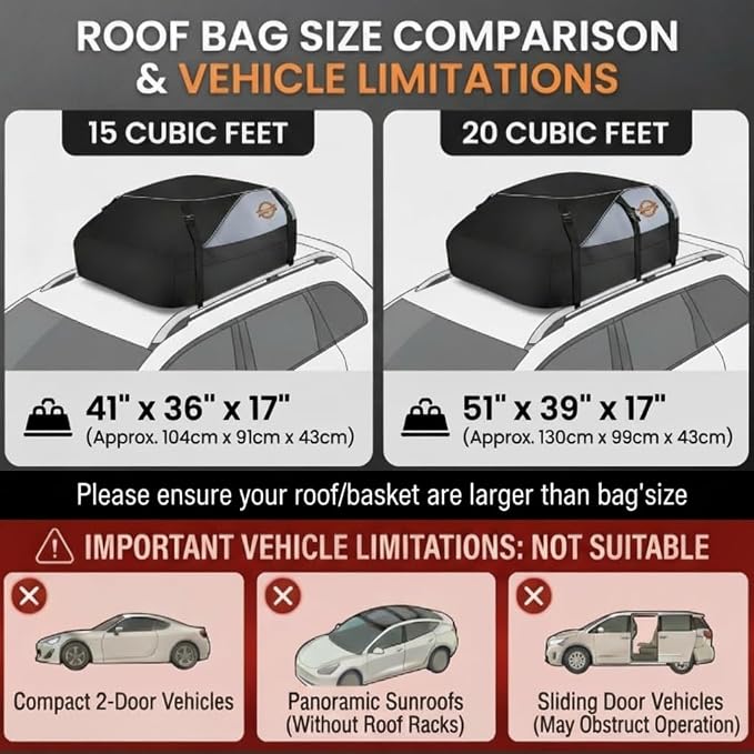 Sailnovo 20 Cu Ft Rooftop Cargo Carrier, Waterproof Soft Shell Roof Bag | Fits Vehicle with/without Rack, Anti-Slip Mat, 6 Reinforced Straps, 6 Door Hooks, Ideal for Camping and Road Trips - Image 6