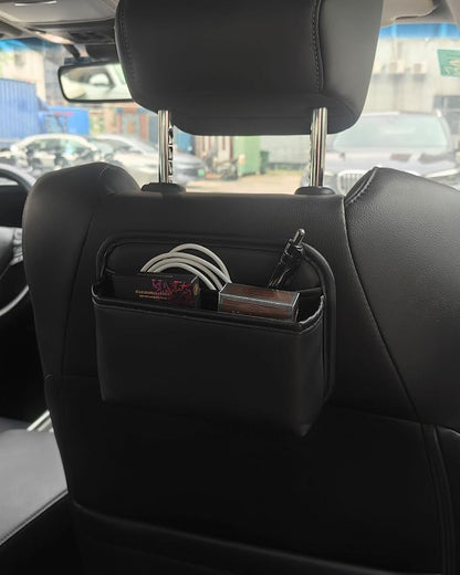 Car Seat Side Pocket Organizer for Car Doors and Consoles, Black | Reusable Adhesive Car Storage Bag, Holds phones keys wallet sunglass etc, Suitable for all vehicles, PU Leather - Image 5