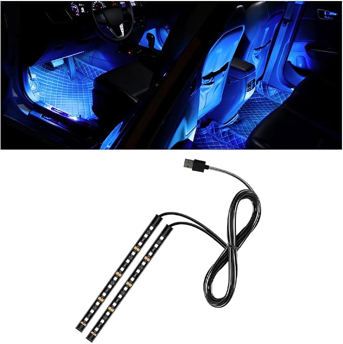 Car LED Strip Light, 12V 24 LED Vehicle Under Dash Neon Ambient Night Decor Lamp with USB Port, Automotive Interior Lighting Accessories, Universal for SUV Truck Sedan (Blue) by Ywdiml