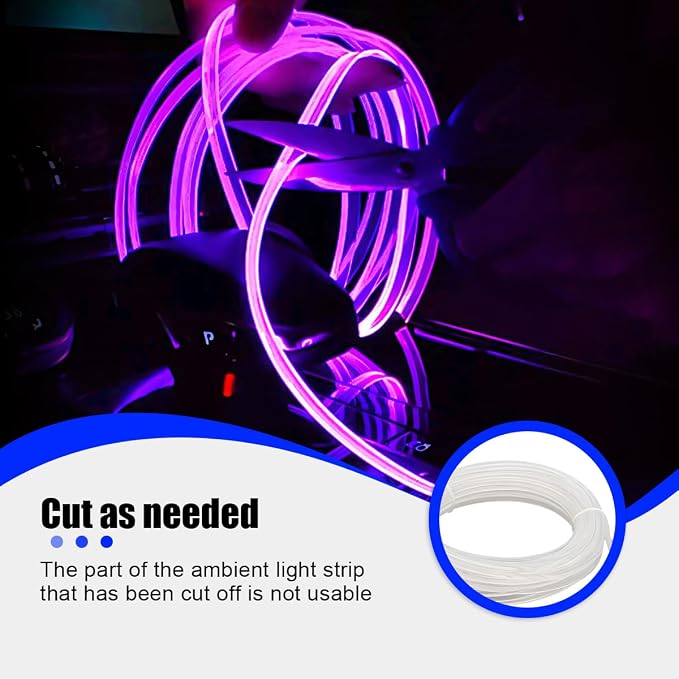 16FT EL Wire Interior Car LED Strip Lights, USB Neon Vehicle Ambient Lighting with Fiber Optic, Sound Music Active Automotive Inside Decorations Lamp Strip, Universal Fit - Image 6