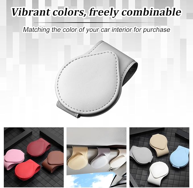 Sunglasses Holder for Car Visor, Magnetic Leather Sun Visor Eyeglasses Hanger & Ticket Card Clip, for Most Cars - Image 6