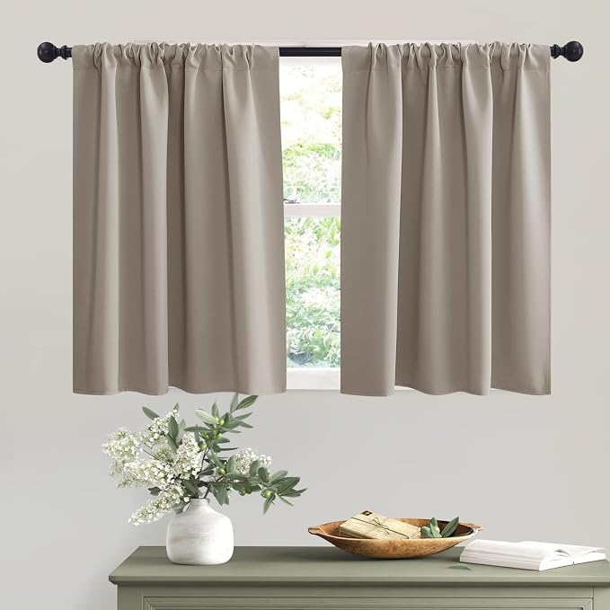 RYB HOME Short Sand Blackout Curtains for Small Bedroom Kitchen Cafe Window | Thermal Insulating, UV Blocking, Privacy Protection, Drapes/Tiers for Basement Garage Bathroom, W42 x L36, 2 Panels by RYBHOME