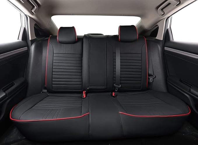 EKR Civic Seat Covers Custom Fit for Honda Civic (Hatchback) 2022-2026 (Rear W/NO Armrest),Waterproof Car Seat Cover Full Set,Faux Leather(Black with Red Trim) - Image 5