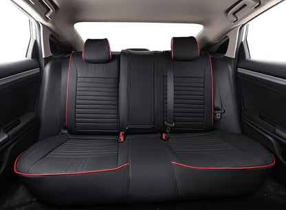 EKR Civic Seat Covers Custom Fit for Honda Civic (Hatchback) 2022-2026 (Rear W/NO Armrest),Waterproof Car Seat Cover Full Set,Faux Leather(Black with Red Trim) - Image 5