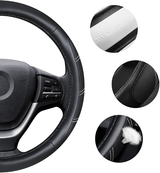 Elantrip Sport Leather Steering Wheel Cover 14 1/2 inch to 15 inch Universal, Padded Soft Grip Breathable for Car Truck SUV Jeep, Anti Slip Odorless Black - Image 5