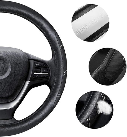 Elantrip Leather Steering Wheel Cover 15 1/2 to 16 inch Universal Large Soft Grip Breathable for Car Truck SUV Jeep Anti Slip Black - Image 5