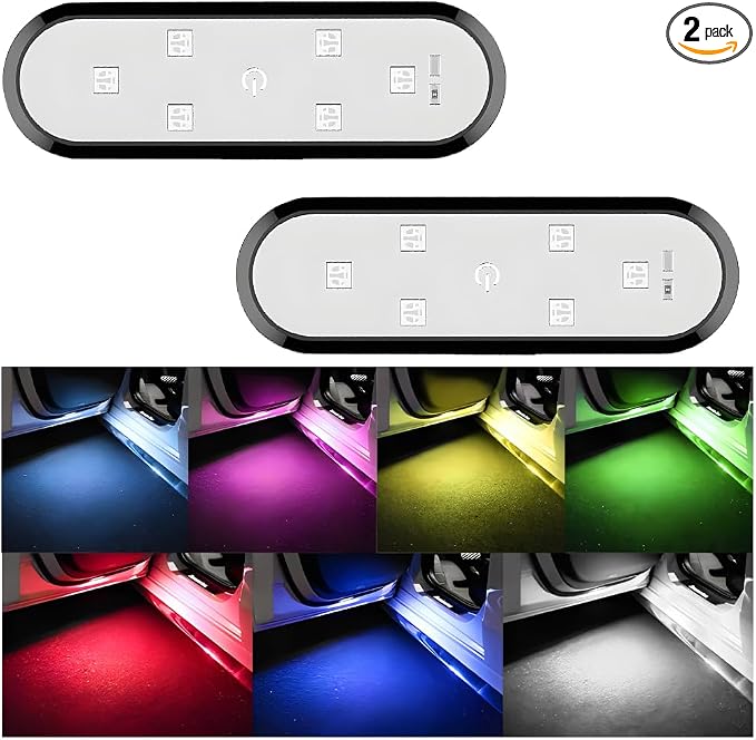 2PCS Car Door LED Lights Projector, 7 Colors Magnetic Vehicle Wireless Sill Courtesy Warning Lamp, USB Rechargeable Auto Interior Ambient Sensing Welcome Lights, Universal Fit by KHGUZ