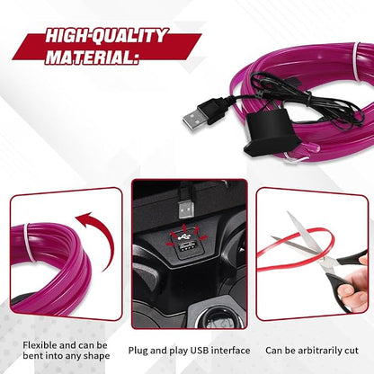 EL Wire Interior Car LED Strip Lights, 16.4FT RGB USB Neon Automotive Light Strip, Electroluminescent Vehicle Ambient Lighting Kit, Interior Decoration Car Accessories (Purple) - Image 5