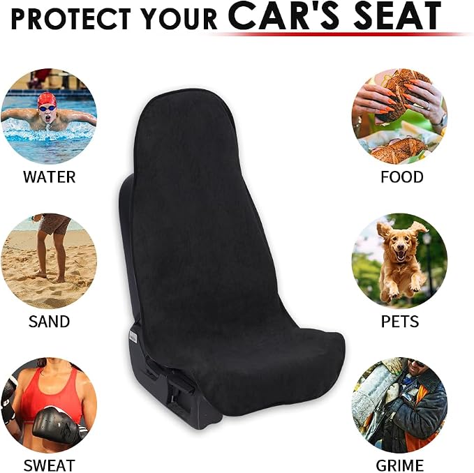Waterproof Car Seat Cover Bench Black Full Size Universal Fits Car Sweat Towel for Trucks SUV Van Rear Car Seat Protector Protector Cloth Seats Pack of 1 - Image 8