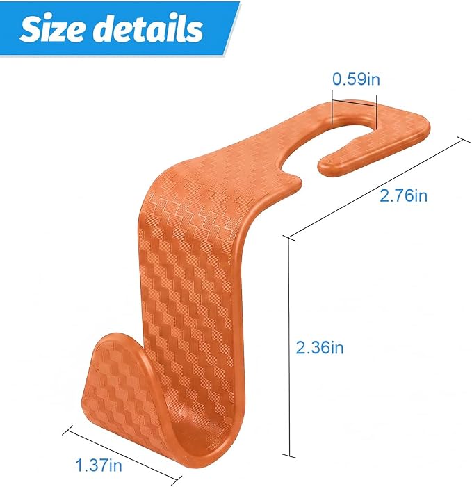4 Pack Headrest Hooks for Vehicle Seats, Carbon Fiber/Orange | rear-row hanging storage, supports bags coats and groceries, fits matching headrest posts, interior accessory - Image 2