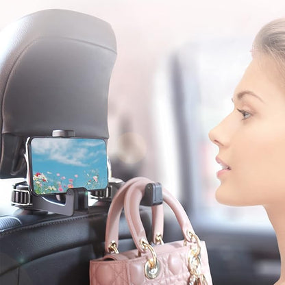 Car Headrest Hook with Phone Holder, Universal 360 Rotation Headrest Hooks for Purses and Bags (Silver) - Image 3