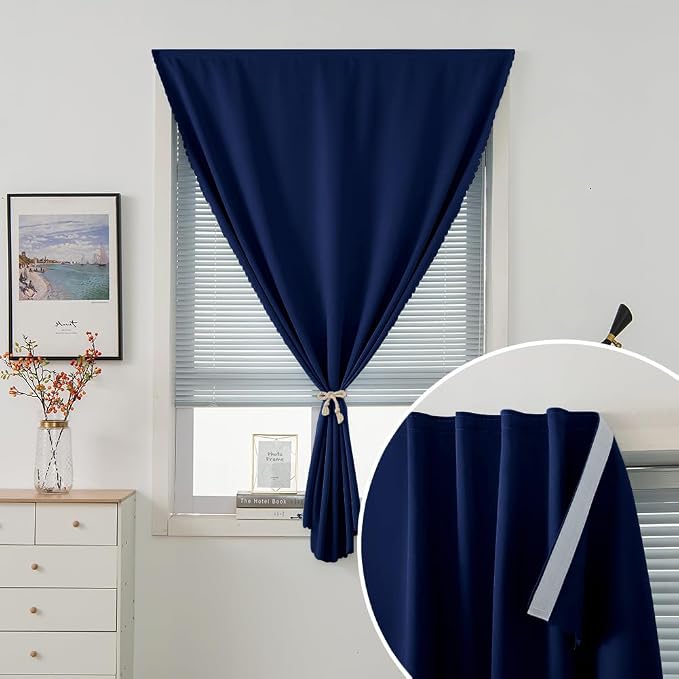 Instant Blackout Window Curtain with Reusable Adhesive, Thermal Insulated Fabric for RV Camper Small Windows, 71" W x 72" L, Navy Blue, 1 Panel - Image 5