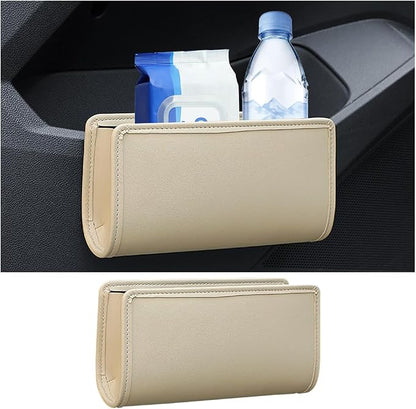 Car Seat Side Storage Pocket, Leather Hanging Foldable Multifunctional Vehicle Front Door Back Organizer Box, Waterproof Auto Interior Organizing Container, Universal fit(Beige) by KHGUZ
