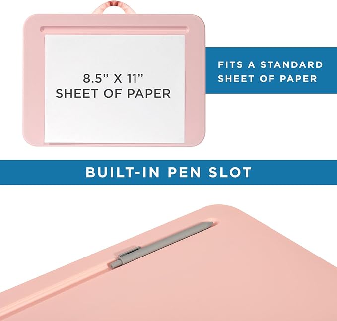 LAPGEAR Compact Lap Desk – Rose Quartz, Fits 14" Laptops | Microbead Cushion, Built-In Pencil Slot, Carry Handle, Fits Standard Letter-Size Paper (8.5" × 11") - Image 4