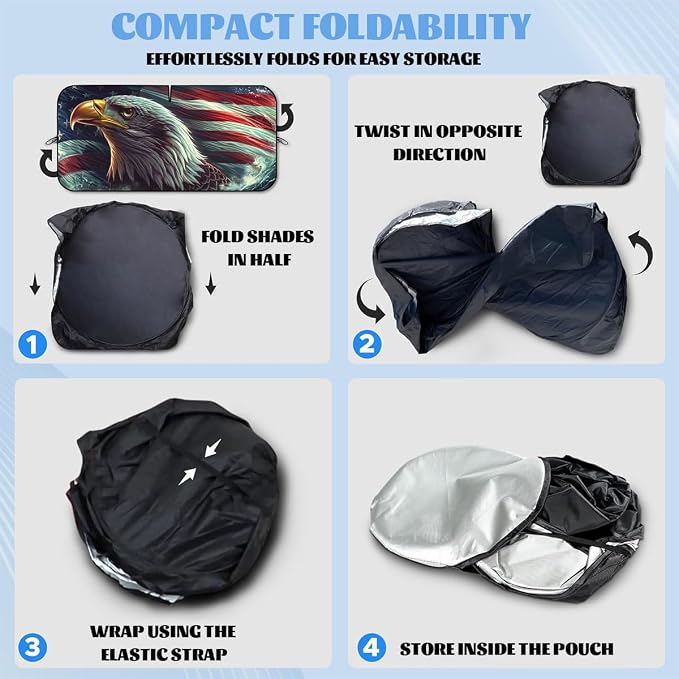 American Flag Eagle Windshield Sunshade, Universal Fit, 59L x 31.5W Inch, SUV, Truck, Car - Image 7