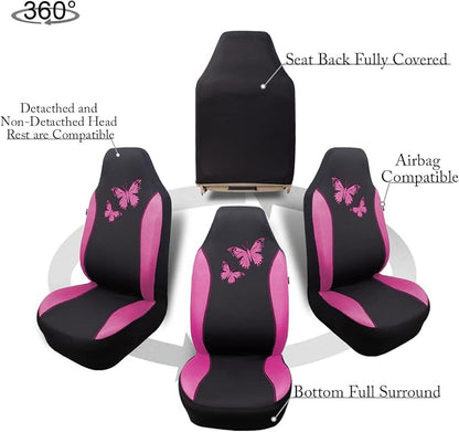 Flying Banner Butterfly car seat Covers ful Set Fashion Universal Lady Woman Female Rear Bench Split Colorized (2 Fronts, Pink) - Image 9