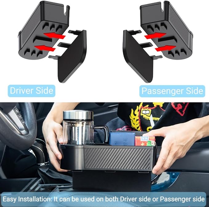 Upgraded Car Cup Holder, Auto Cup Drink Holders,Multifunctional Auto Front Seat Organizer, Gap Filler Storage Box Coin Bucket Console Side Pocket Cell Mobile Phone Holder (Black) - Image 5