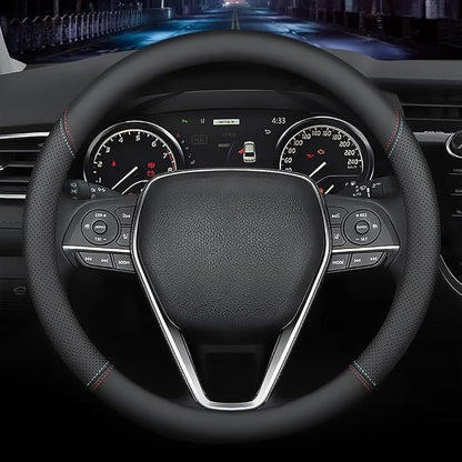 LKWLIKEI Nappa Premium Leather car Steering Wheel Cover, Non-Slip, Breathable, Universal 15 inches (red Blue line) by LKWLIKEI