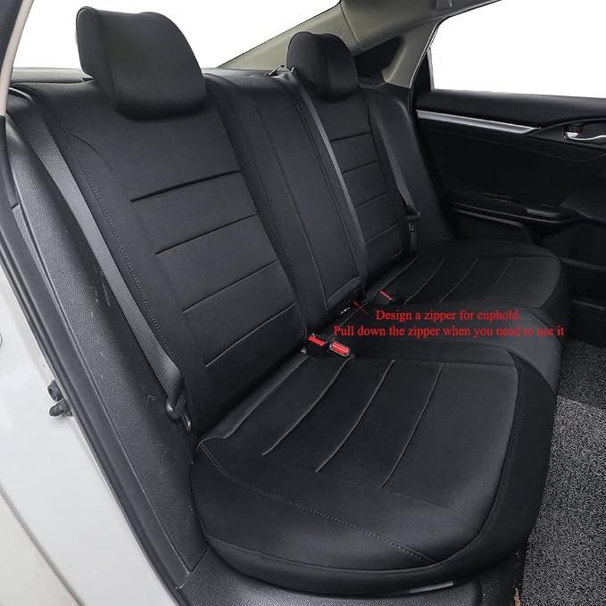 EKR Civic Seat Covers Custom Fit for Honda Civic (Hatchback) Gas & Hybrid 2022-2026 (Rear W/Armrest),Waterproof Car Seat Cover Full Set,Neoprene (Black) - Image 4