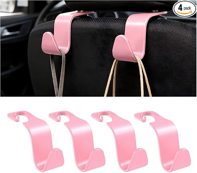 Car Seat Headrest Hook, 4PCS Vehicle Seat Back Hanger Storage Organizer for Handbag Purse Coat, Auto Interior Headrest Hook, Universal for SUV Automobile Truck (Pink) by Unknown