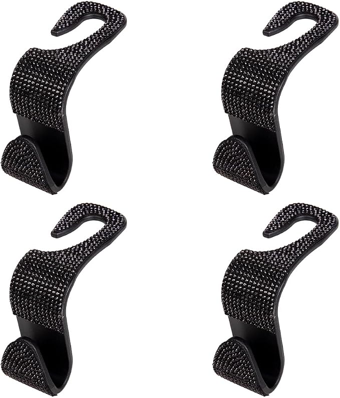 4PCS Bling Car Seat Headrest Hook, Crystal Rhinestone Backseat Hanger Organizer for Purse Handbag Umbrella, Shiny Auto Interior Seat Back Storage Holder Hook, Universal Fit (Black) - Image 7
