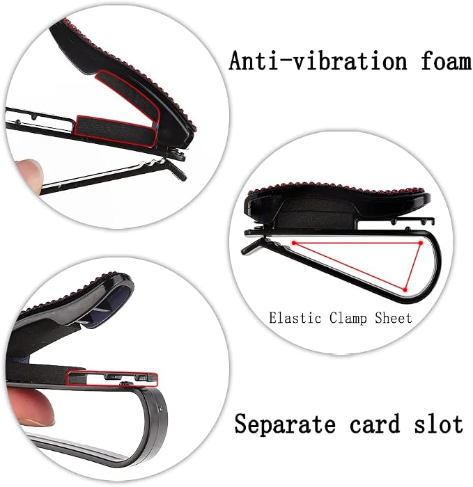Set of 2 Bling Rhinestone Car Sun Visor Glasses Holders with Anti-Scratch Sponge,Car Decoration for Women Girls,Ticket Card Clip Visor Organizer,Universal Rhinestone Auto Accessories (Pink) - Image 4