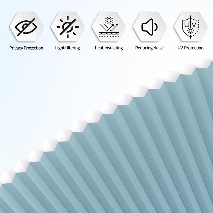 Myshade Arch Window Shades Half Circle Light Filtering Cellular Shades Cordless No Drill Blinds for Windows Half Moon Honeycomb Fabric No Tools Shades Easy Install (1PCS Blue 48" W X 24" H) - Image 6