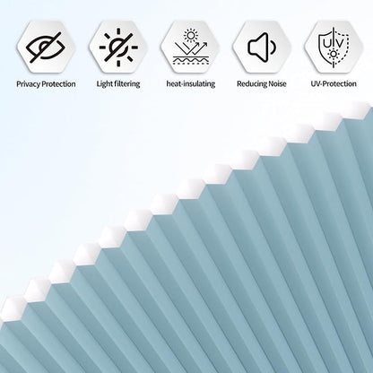 Myshade Arch Window Shades Half Circle Light Filtering Cellular Shades Cordless No Drill Blinds for Windows Half Moon Honeycomb Fabric No Tools Shades Easy Install (2PCS Blue 48" W X 24" H) - Image 6