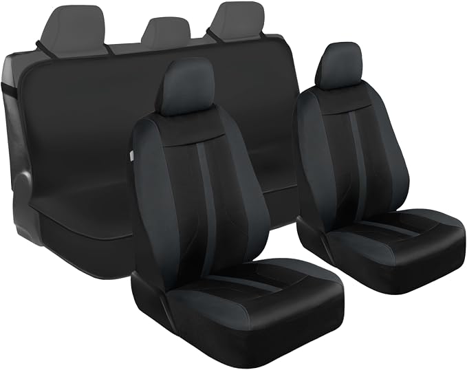 Motor Trend Front & Rear Car Seat Covers Full Set - Charcoal Cloth Bucket Seat Covers for Front Seats + Waterproof Rear Split Bench Cover – Universal Fit for Car Truck SUV Van Interior Protection by MotorTrend
