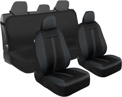 Motor Trend Front & Rear Car Seat Covers Full Set - Charcoal Cloth Bucket Seat Covers for Front Seats + Waterproof Rear Split Bench Cover – Universal Fit for Car Truck SUV Van Interior Protection by MotorTrend