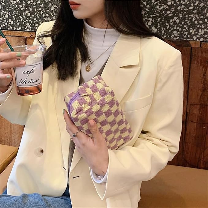 Checkered Makeup Bag for Purse, Small Travel Cosmetic Pouch,Purple,6 Pack | Cute Zipper Makeup Organizer for Women, Travel Essentials, Toiletries, Makeup Brushes, Beauty Accessories&Bridesmaid Gifts - Image 6