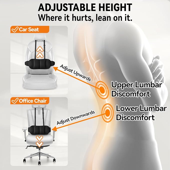 Lumbar Support Pillow for Car,Back Support for Car Seat Cushion,Adjustable Straps Securely Fixed Car Lumbar Support Pillow for Office Chair (Beige) - Image 2