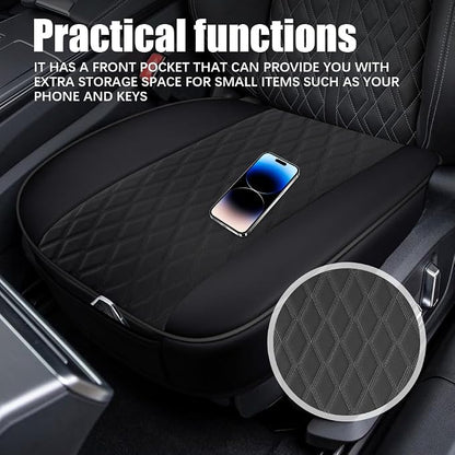 Leather Front Car Seat Cover, Anti-Slip Car Seat Bottom Covers, Full Wrapped Bottom Seat Protectors with Storage Pocket, Universal Comfortable Seat Cushion Fit Vehicles SUVs Trucks (Black) - Image 3