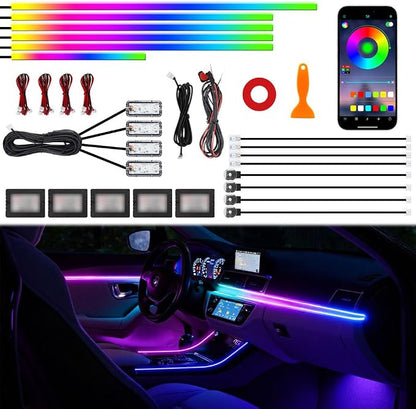 Acrylic Interior Car Ambient Lighting Kits, LED Strip Lights with Wireless APP, Neon Fiber Optic Lights Function LED Strip for Car with Music Modes (18 in 1) by Unknown