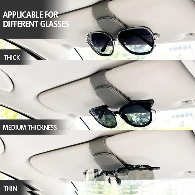 Sunglass Holder for Car, Magnetic Leather Eyeglass Hanger Clip for Car Sun Visor, Sunglasses Holder and Ticket Card Clip for Car Visor Accessories (1Pack Gray) - Image 3