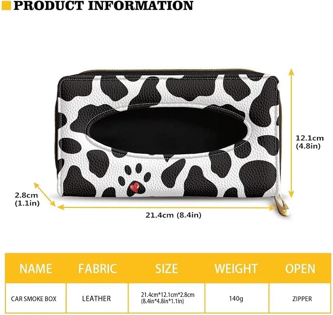 Biyejit Dog Paw Cow Print 2 Pack Car Tissue Holder, Sun Visor Napkin Holder, PU Leather Backseat Tissue Case Holder for Car Decorations - Image 7