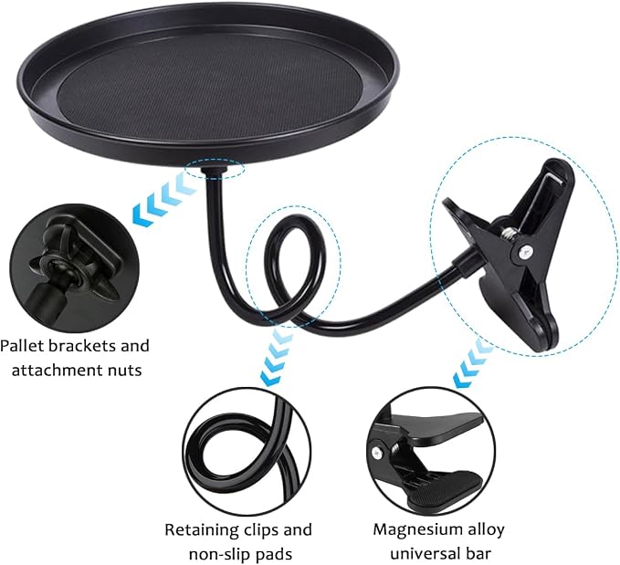 Yourkar Adjustable Food Tray for Car, 360° Swivel Non-Slip Car Food Table for Drinks and Snacks, 8.7 Inches Diameter Swivel Car Clip Type Tray for Eating, Universal Car Accessories (Black) - Image 3