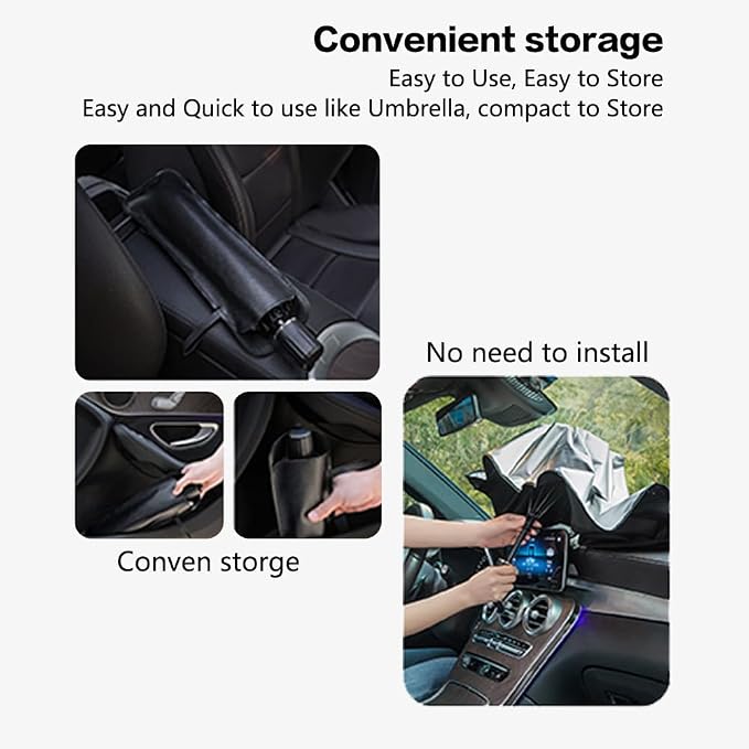 ZDLYH Car Windshield Sun Shade Umbrella, Protect Car from Sun Rays & Heat Damage, UV Ray Reflector, Protect Interior & Keep Cool,Convenient Storage,Durable,Fit for most Suv/Truck car (Large(59 * 33in) - Image 8