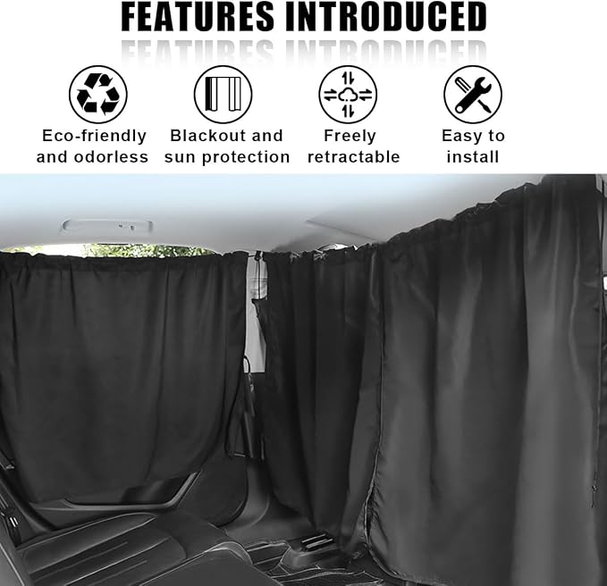 3PCS Car Window Shades, UV Protection Privacy Sunshade Covers | Removable Divider Curtains & Side Window Shades, Universal Car Interior Accessories for Sleeping Traveling Camping - Image 5