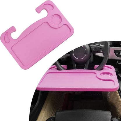 Dickno Car Steering Wheel Desk, Multipurpose Auto Steering Wheel Tray with Drink Holder, Steering Wheel Food Tray for Eating, Universal Vehicle Travel Accessories for Constant Travelers (Pink) by Dickno