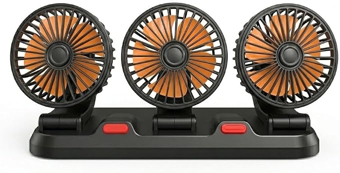 24V Heavy Duty Car Cooling Fan with Cigarette Lighter Plug, 3-Head High Speed Fan, 2-Speed Adjustable, 360° Rotating, Powerful Airflow for Semi Truck Tractor Bus RV Construction Vehicle by Unknown
