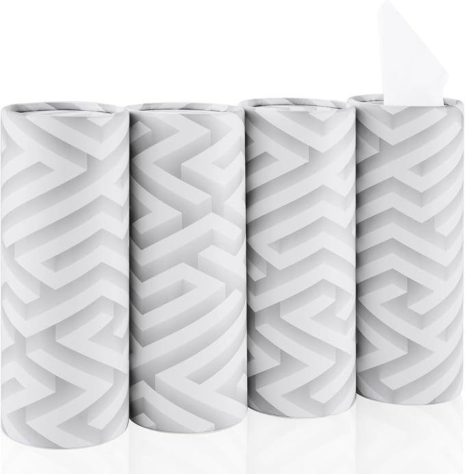 SINGARO Car Tissue Holder, 4 Pack Car Cup Holder Facial Tissues with Travel Tissue Bag, Quick and Convenient Flower Combination Car Tissue Box(4 Canisters/200 Tissues) White by SINGARO