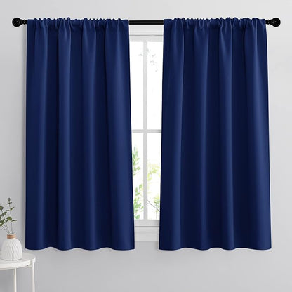 RYB HOME Small Window Curtains 45 inches Length for Kitchen Cafe Bathroom | Room Darkening Curtains & Drapes, Energy Saving, Thermal Insulated, For Kids Bedroom, W42 x L45, Marine Blue, 2 Panels by RYBHOME