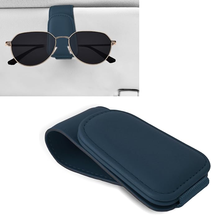 Sunglass Holder for Car, Car Sunglass Holder, Magnetic Leather Sunglasses Holder and Ticket Card Clip, Auto Multi-Functional Sun Visor Eyeglass Holders for SUV Pickup Truck (Royal Blue) by Unknown