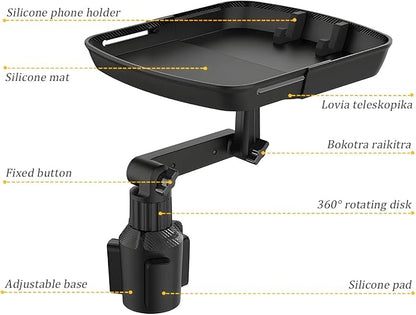 Car Cup Holder Tray Table, Cup Table Holder for Car Drink Holders Tray, 360º Adjustable with Rotating Arm Phone Slot, Non-Slip Stretchable Car Tray for Eating, Cup Table Holder for Car - Image 5